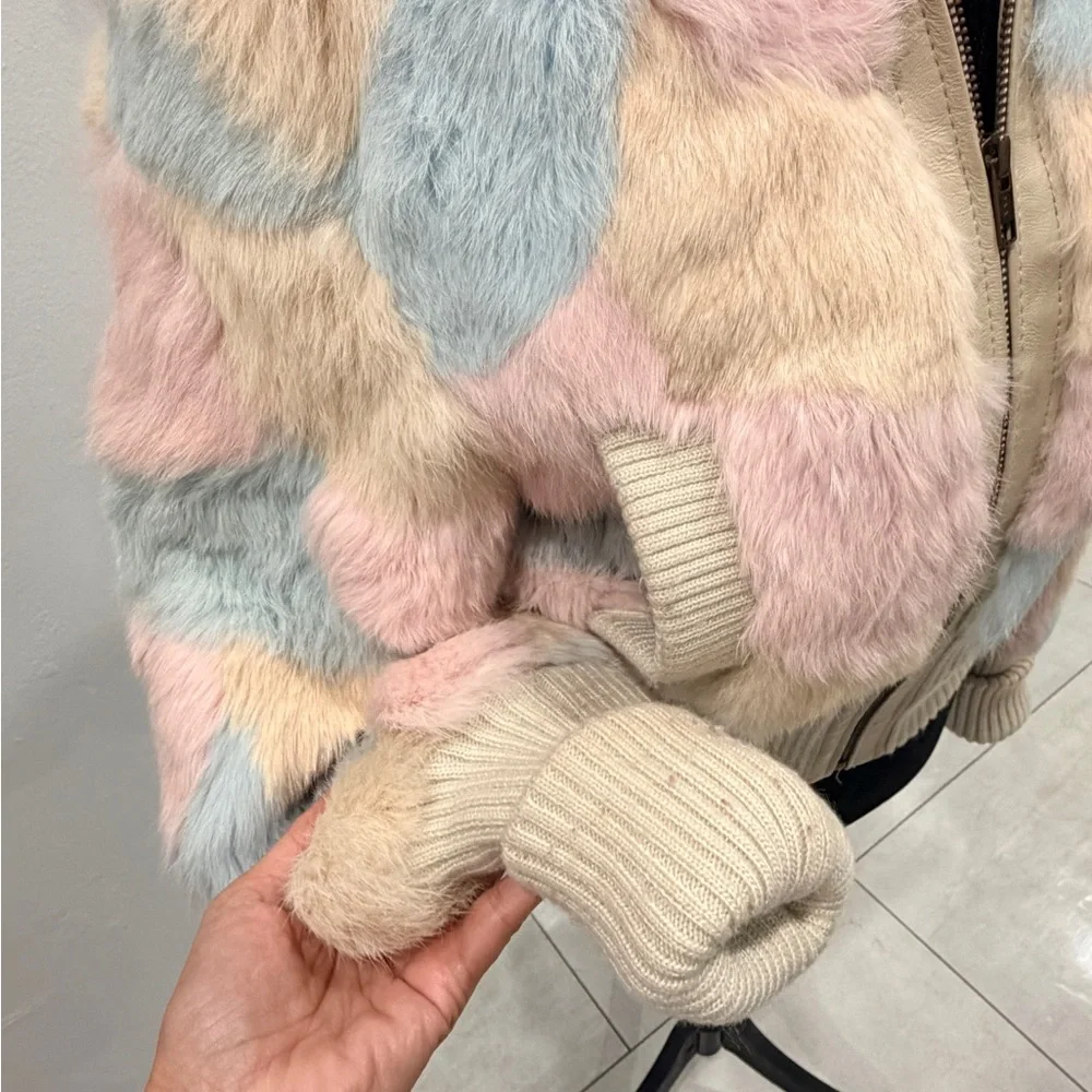 Colorful Teddy Jacket genuine, rabbit fur, multicolored coat - Picture 7 of 12